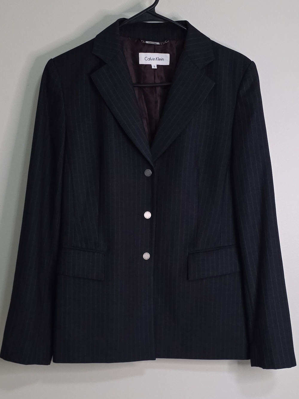 Calvin Klein Women's Black Gray Pinstripe Blazer Size 6